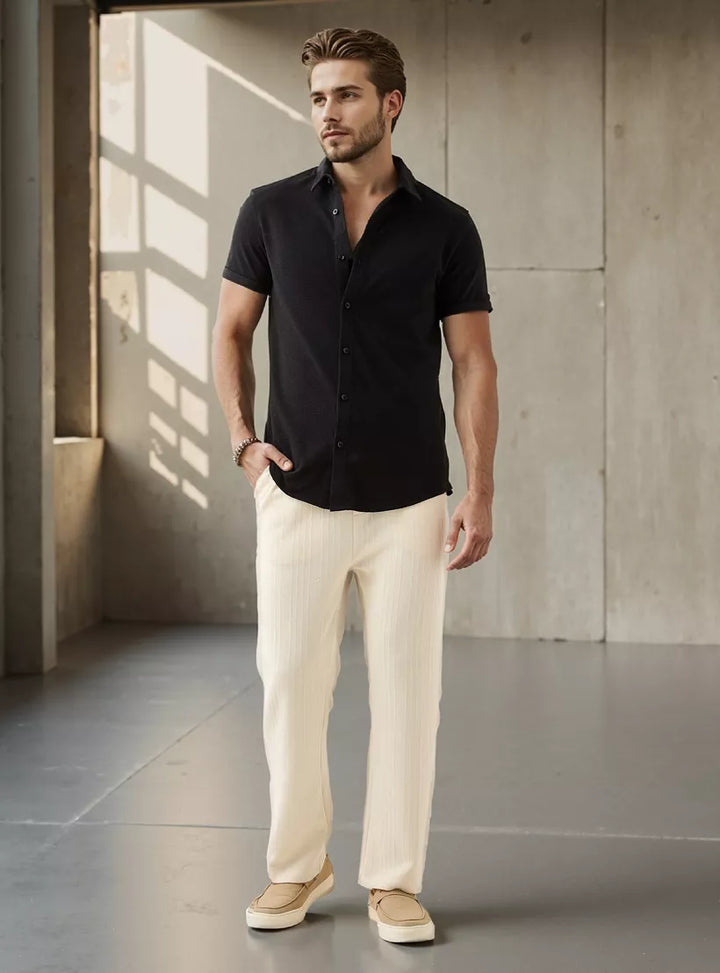 Short-Sleeved Shirt and Trouser Set for Men