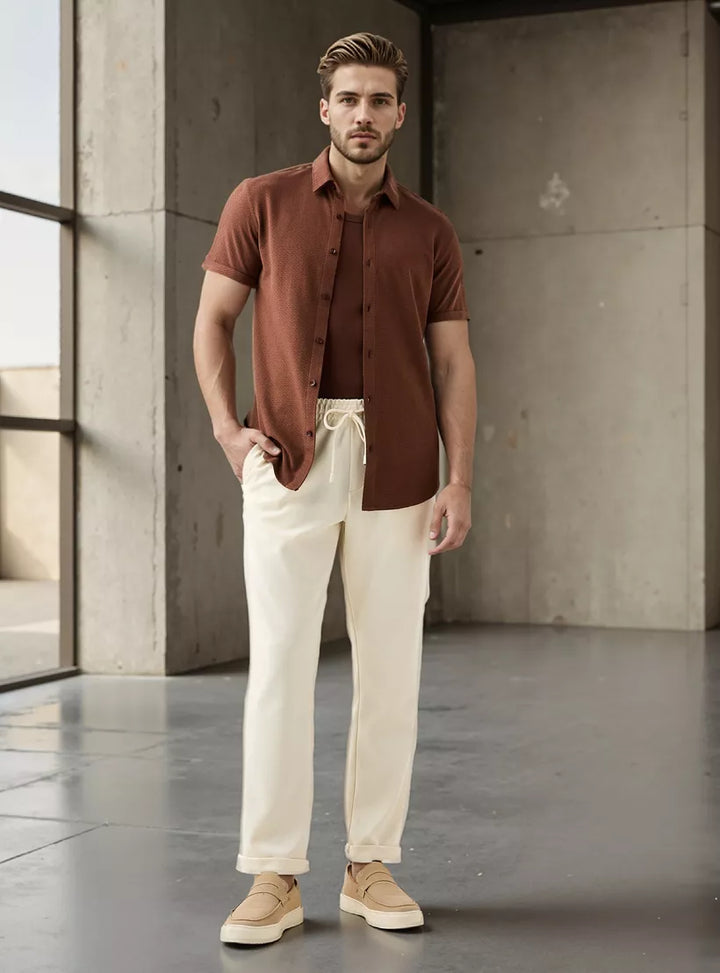 Short-Sleeved Shirt and Trouser Set for Men