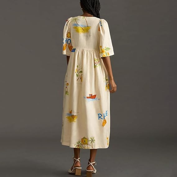 Robe mi-longue en lin léger pour femme