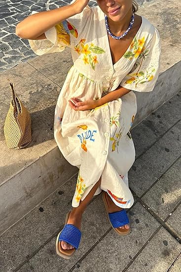 Robe mi-longue en lin léger pour femme