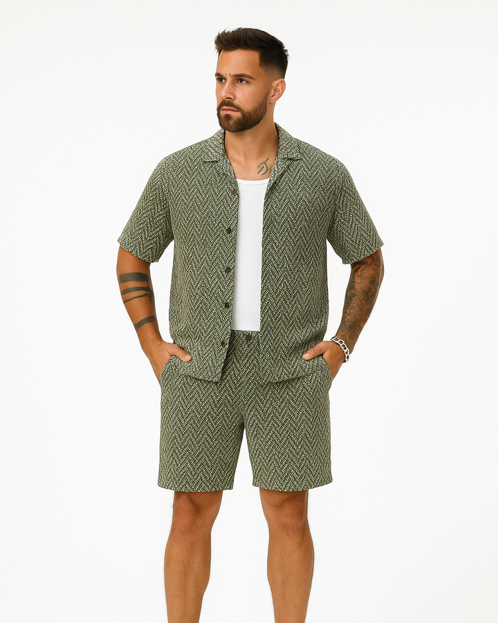 Casual Patterned Shirt and Shorts Set for Men