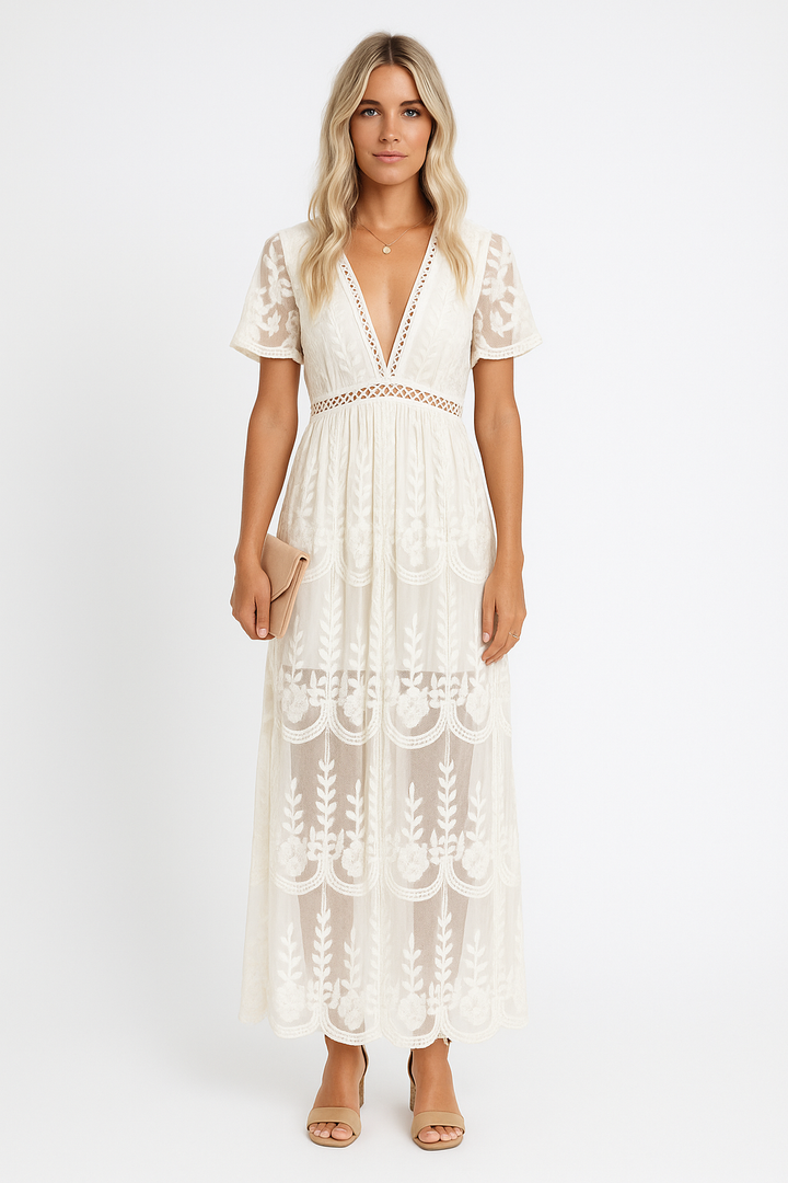 Elegant Lace V-neck Maxi Dress for Women
