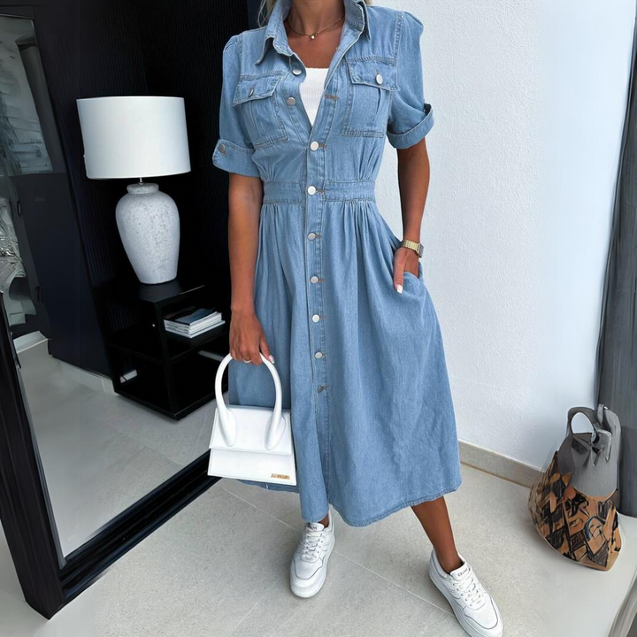 Robe Manches courtes en jean pour femme | Midi