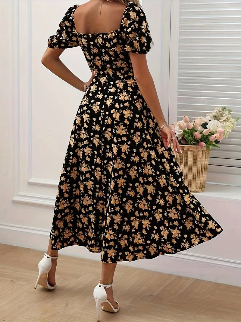 Robe trapèze fleurie pour femme pour le printemps | Midi