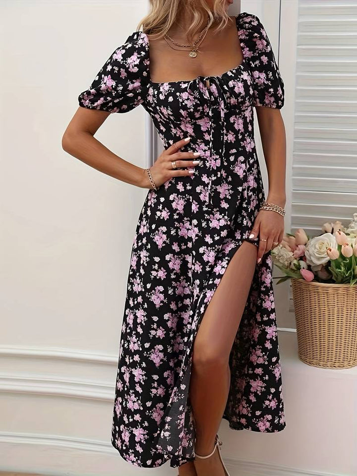 Robe trapèze fleurie pour femme pour le printemps | Midi