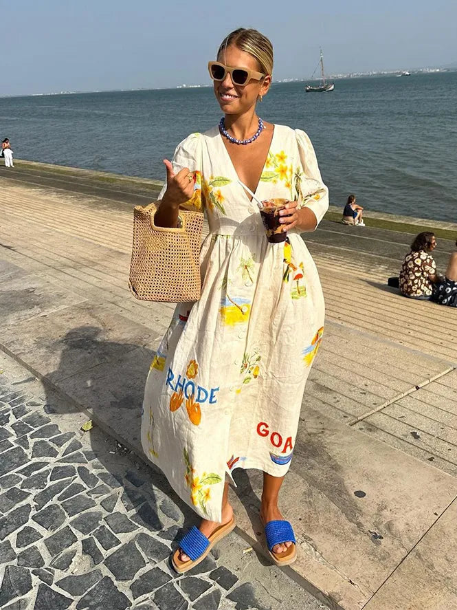 Robe mi-longue en lin léger pour femme