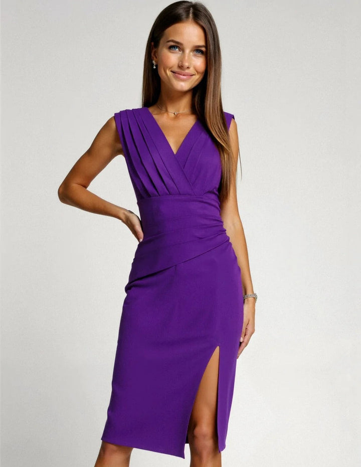 Pleated Evening Midi Dress for Women