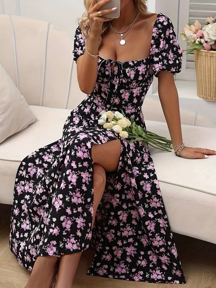 Robe trapèze fleurie pour femme pour le printemps | Midi