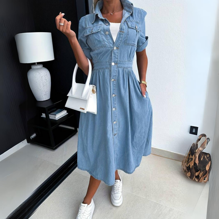 Robe Manches courtes en jean pour femme | Midi