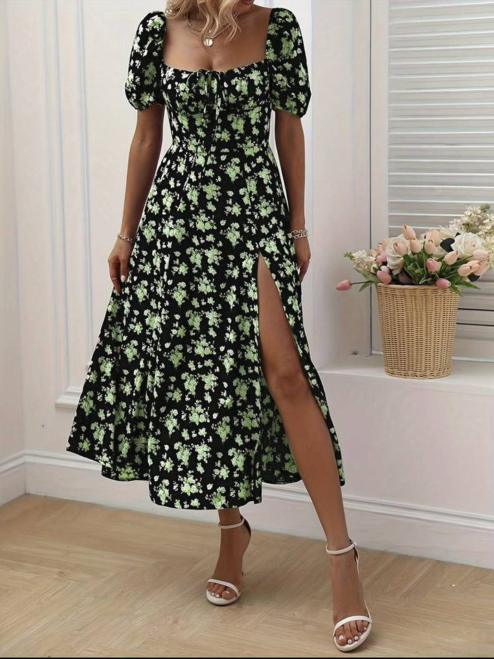 Robe trapèze fleurie pour femme pour le printemps | Midi