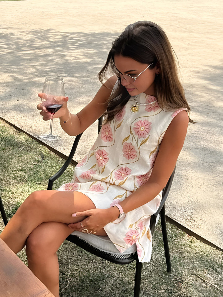 Robe fleurie sans manches pour femme | Mini
